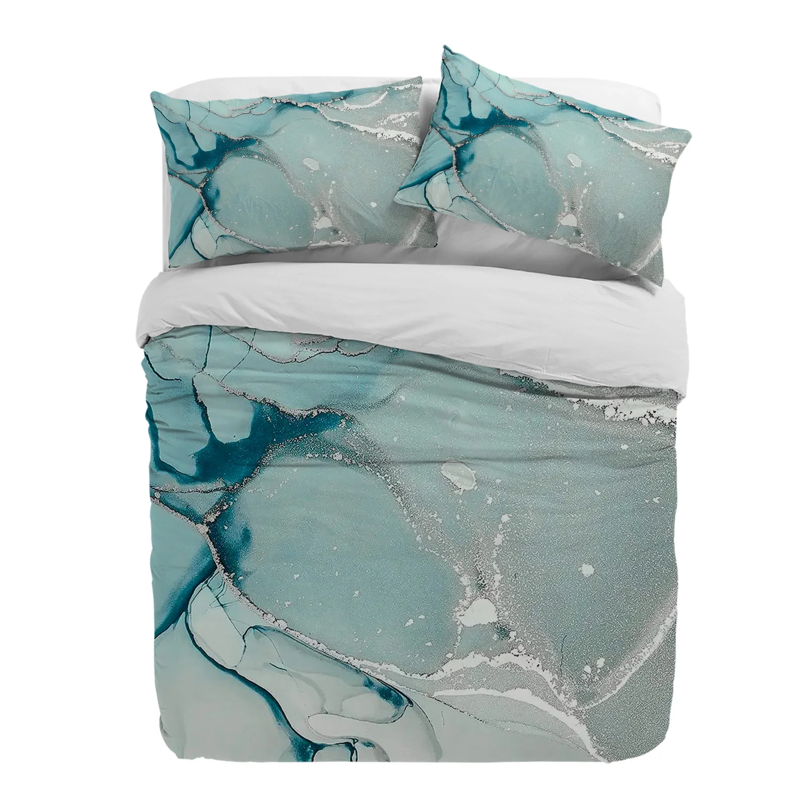 

Marble Texture Green Duvet Cover With Pillow Case Custom 3pcs Bedding Set Quilt Cover Double Bed Home Textile