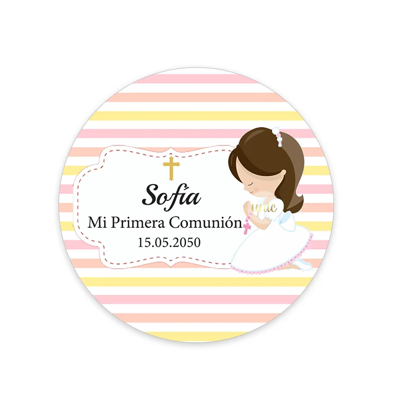 3.5cm/4.5cm My First Communion Sticker Boy Girl Mi Primera Comunión Favors Labels Christening & Baptism Stickers