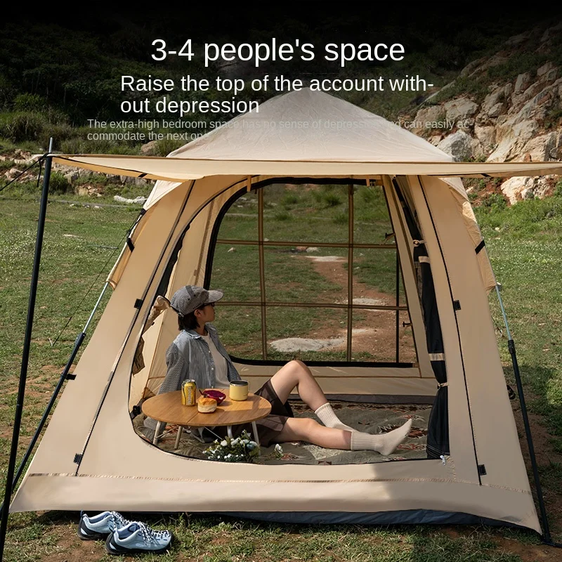 Cabin Quick Opening Tent Outdoor Camping Automatic Quick Unfolding 3-4 People Park Portable Exquisite Tent Automatic Bracket Con