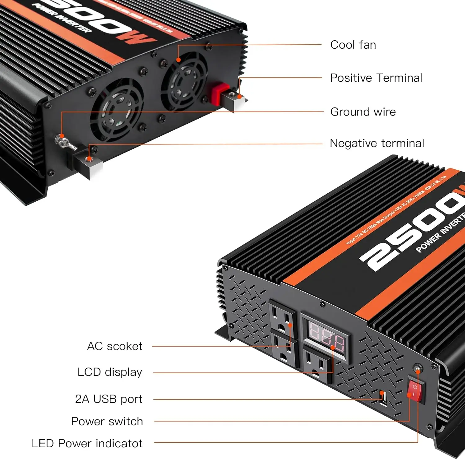 2500 W 2500 W falownik 12 V do 110 V/120 V falownik samochodowy ciężarówka falownik solarny do samochodów RV pół ciężarówki