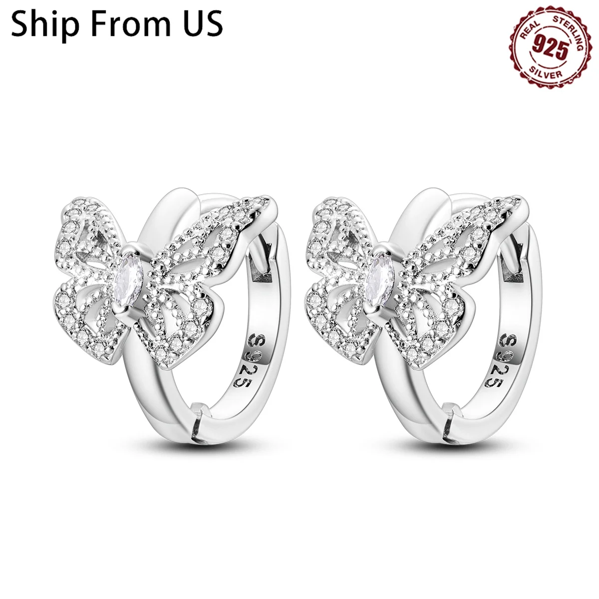 925 Sterling Silver Butterflies Insects Series Jewelry Zircon Circle Hoop Earrings Women Earring Jewelry Fine Gifts Accessories