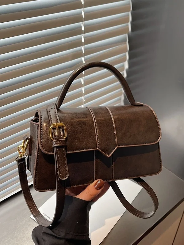 

Ele Retro Small Square Bag Women's Handbag Versatile oulder Crossbody Bag Simple Sle High Quali Leather Purse