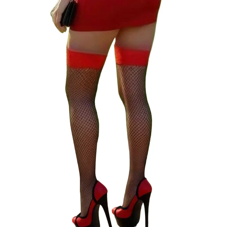 

Women's Elastic Stockings Red White Tube Black Small Net Socks Sexy Winter Autumn Lingerie All Season Dating Wear New Hosiery