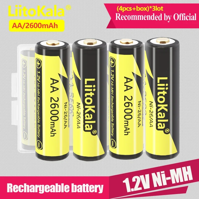 12PCS LiitoKala 1.2V AAA 1000mAh/AA 2600mAh Ni-MH Rechargeable Battery For Temperature Gun Remote Control Mouse Toy Batteries