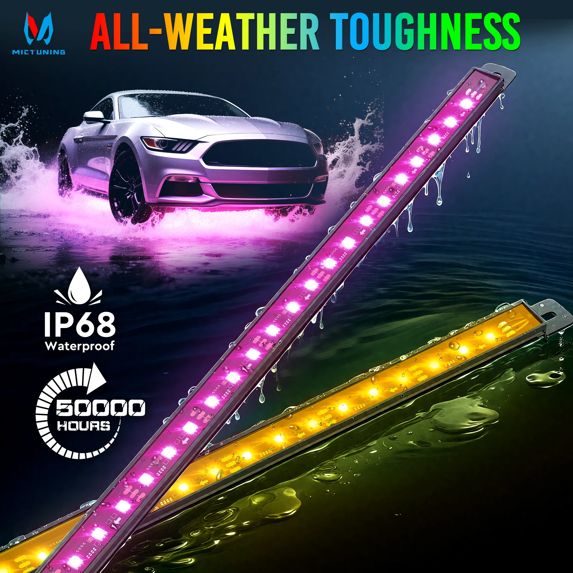 

U8 RGB+IC Underglow LED Strip Light, Dual Remote Control, Chase Colour Underglow Strip Light 12V Car Underneath Decoration Light