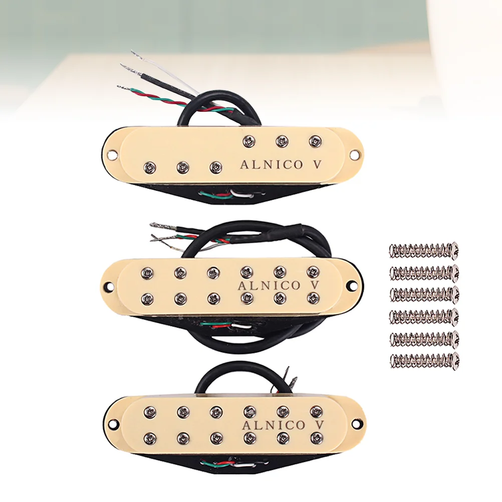 

Alnico V Single Coil Pickups Standard SSS Neck/Middle/Bridge Pickup Set for ST Electric Guitar Parts Replacement (Cream Yellow)