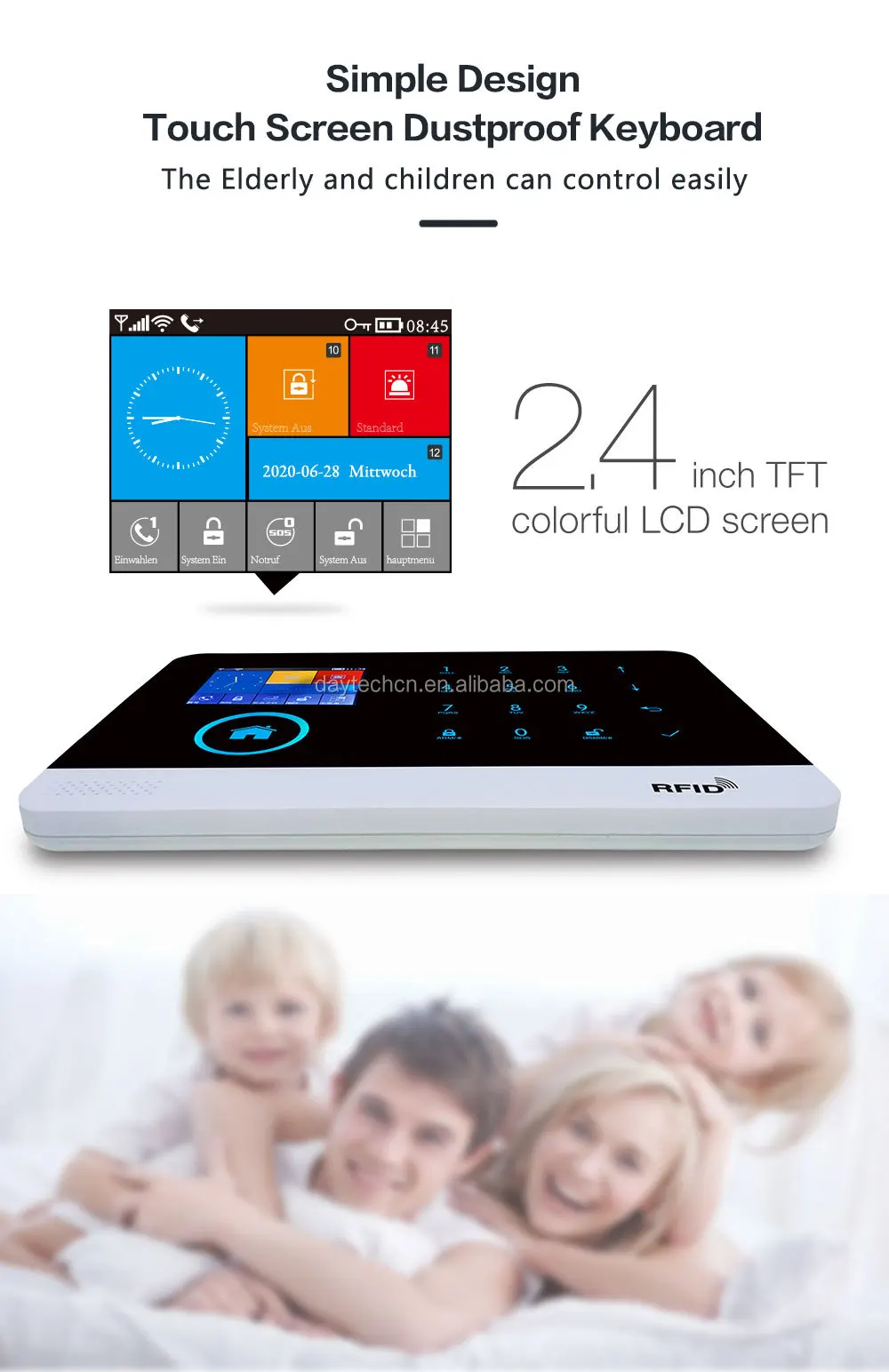 TA01 Sem Fio GSM Home Burglar Security Touch Teclado WIFI GSM Sistema de Alarme Kit Sensor