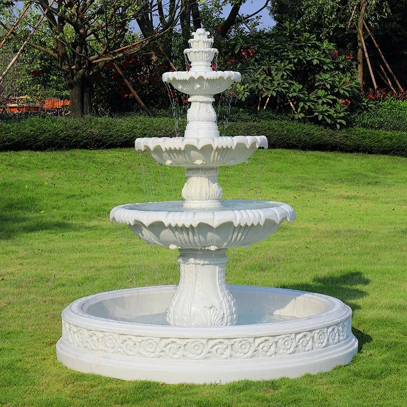 Large European-style running water fountain, fish pond, outdoor garden, water features, floor decoration