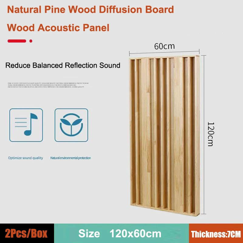 2Pcs/Box Brand New Large Size 120x60cm Natural Pine Wood Diffusion Board Wood Acoustic Panel Reduce Balanced Reflection Sound