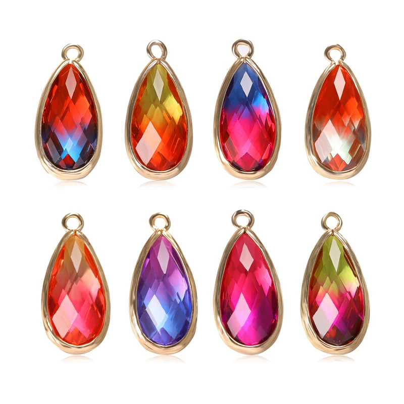 25*12 Assorted Teardrop Faceted Framed Glass Charm Crystal Pendant Earrings Necklace Connectors Diy Jewelry Making for Bracelet