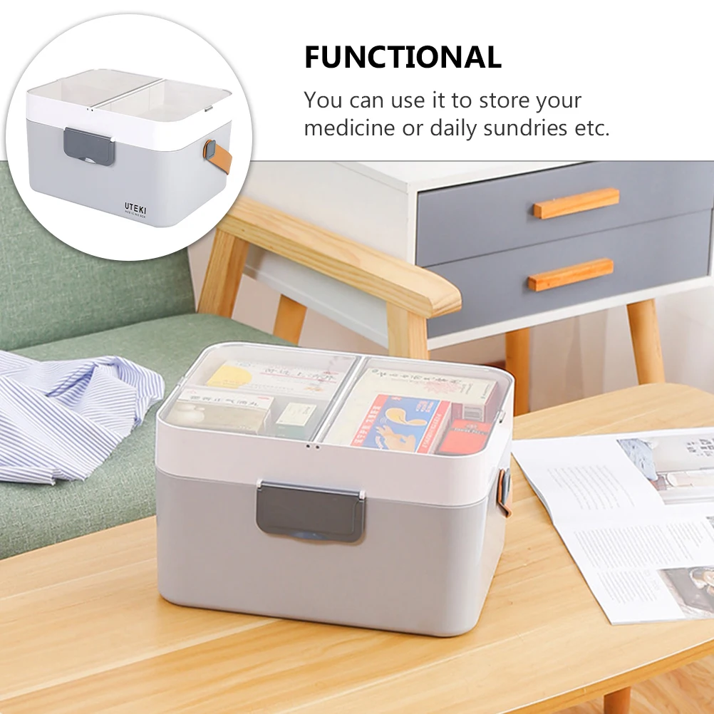 صندوق تخزين الأدوية المحمول بطبقة مزدوجة، منظم بلاستيكي صغير الحجم للاستخدام المنزلي، علبة تخزين طبية متعددة الشبكات