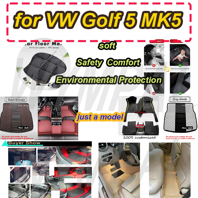 

LUXURY Custom Made Leather Car Floor Mats For VW VW Golf 5 MK5 2004 2005 2006 2007 Carpets Rugs Foot Pads Accessories