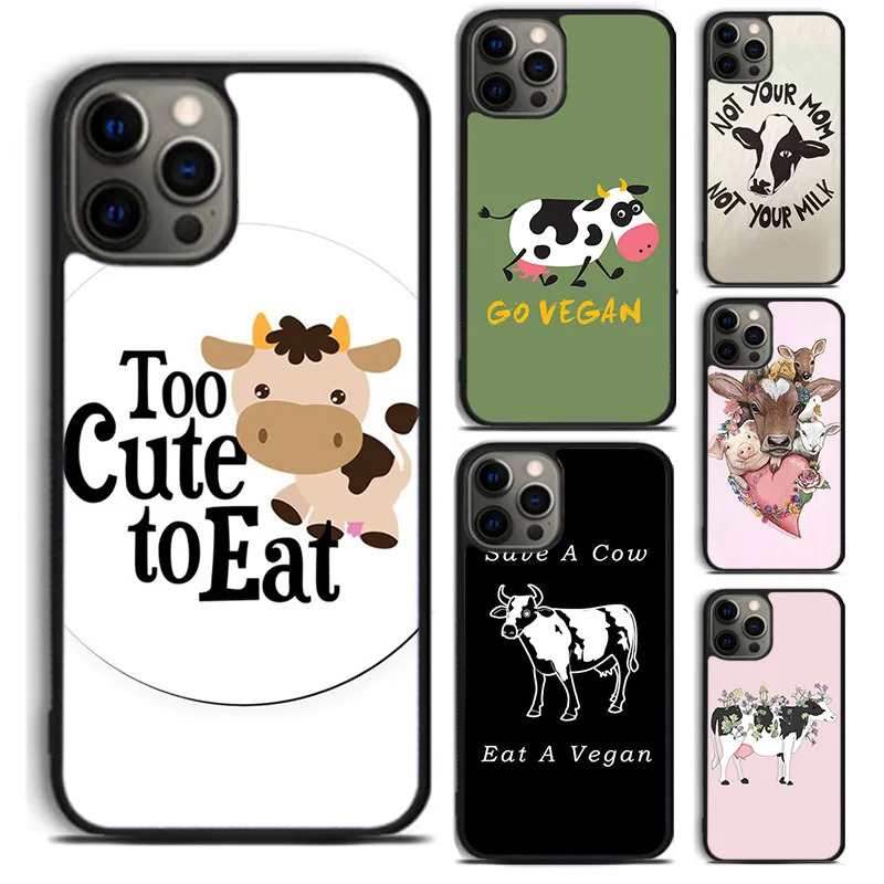 Vegan Vegetarian Cow Phone Case For For iPhone 16 15 11 12 13 14 Pro Max XS XR Plus coque