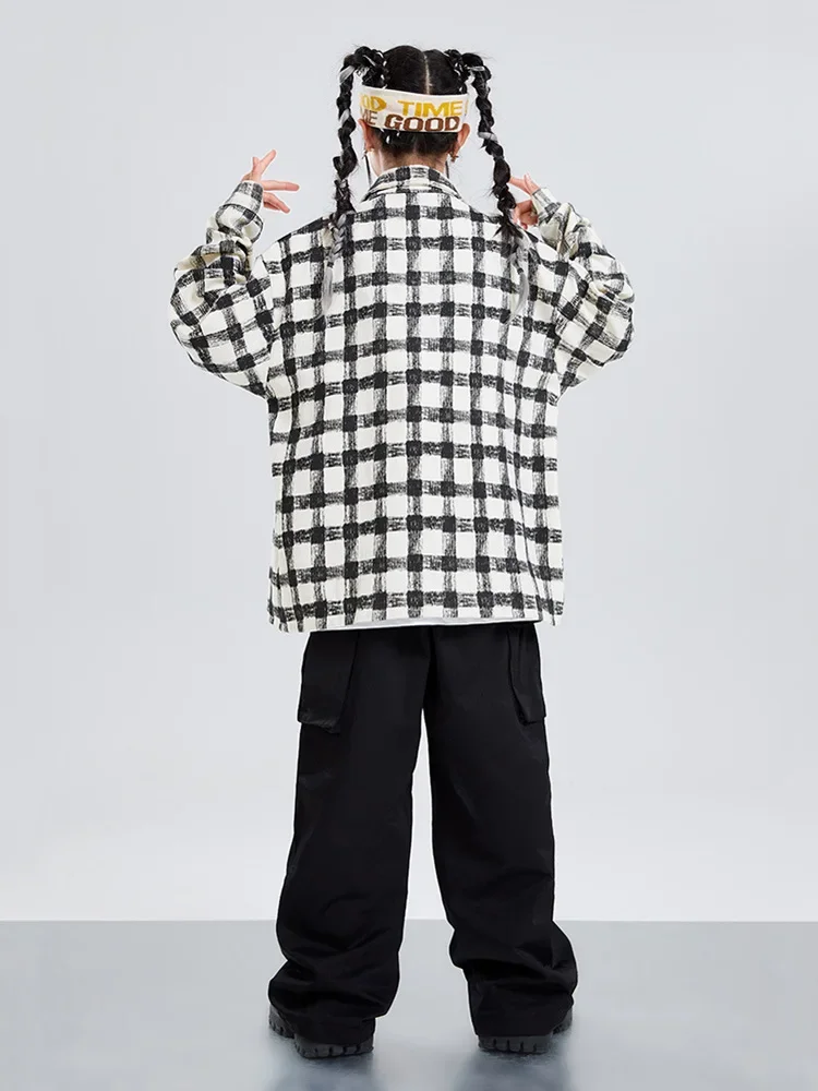 Hip Hop Jungen Kariertes Hemd Cargo Hosen Mädchen K-pop Kleidung Jazz Dance Sets Kinder Streetwear Kinder Straße Kostüm