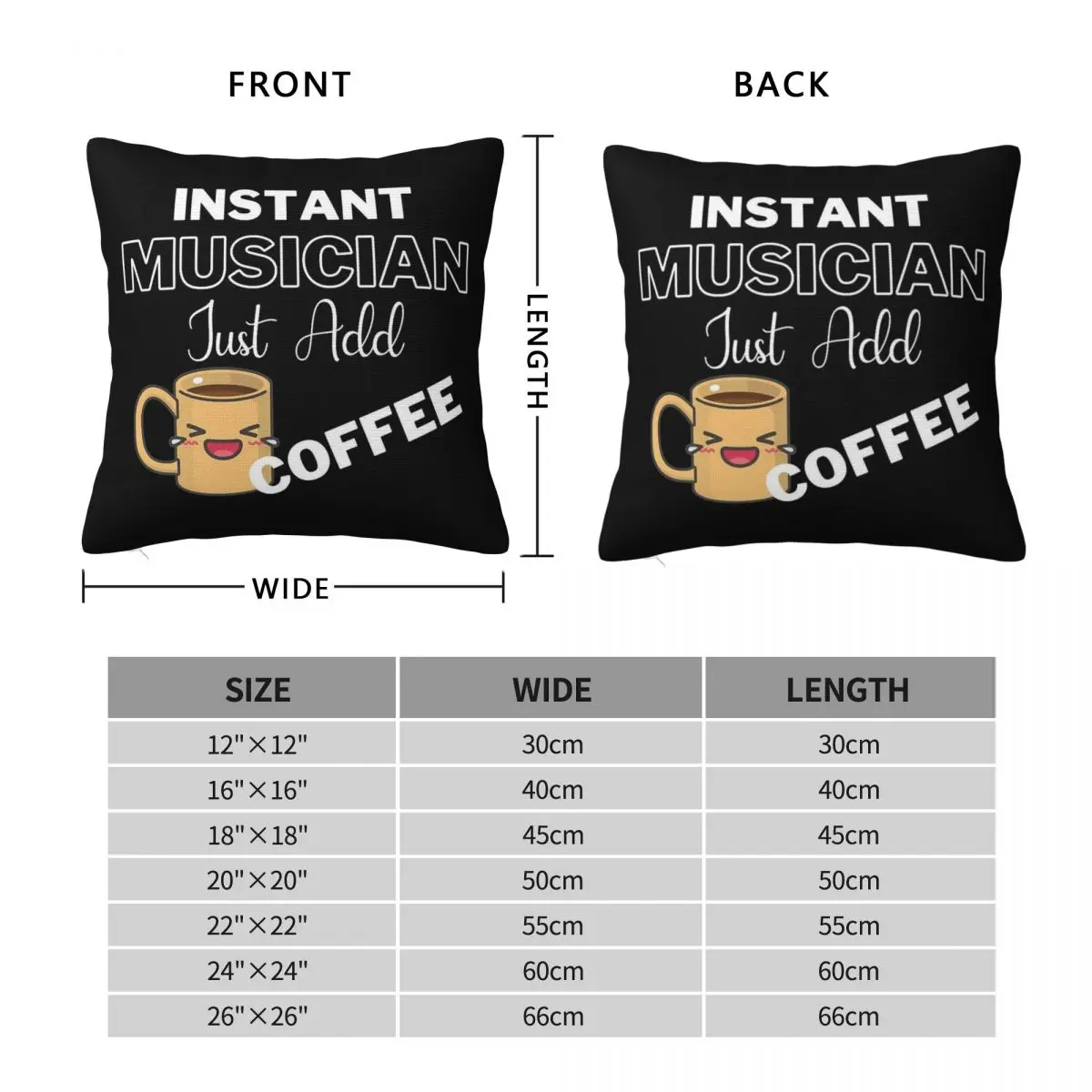 Instant Musician Just Add Coffee Square Pillowcase Polyester Linen Velvet Pattern Decorative Throw Pillow Case Car Cushion Cover