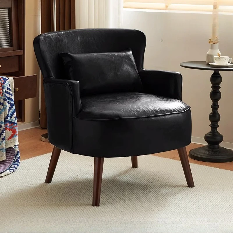 

North American Simple Fashion Living Room Chair All Solid Wood Retro Single Leather Chair Elegante Y Hermoso Household Furniture