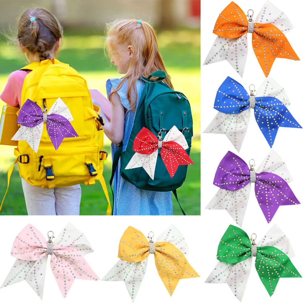 

10pcs/lot 8 Inche Glitter Rhinestone Keyring Cheerleading Accessory Sport Cheer Bow Keychain for Girls Women Backpack Bag Charms
