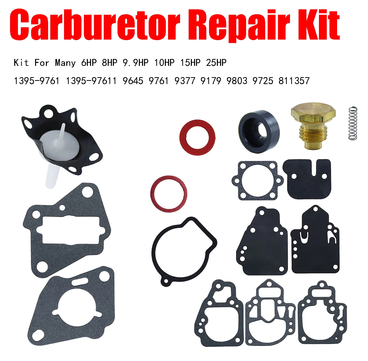 

Mercury Mariner Carb Carburetor Repair Rebuild Kit For Many 6HP 8HP 9.9HP 10HP 15HP 25HP 1395-9761 1395-97611 9645 9761 9377