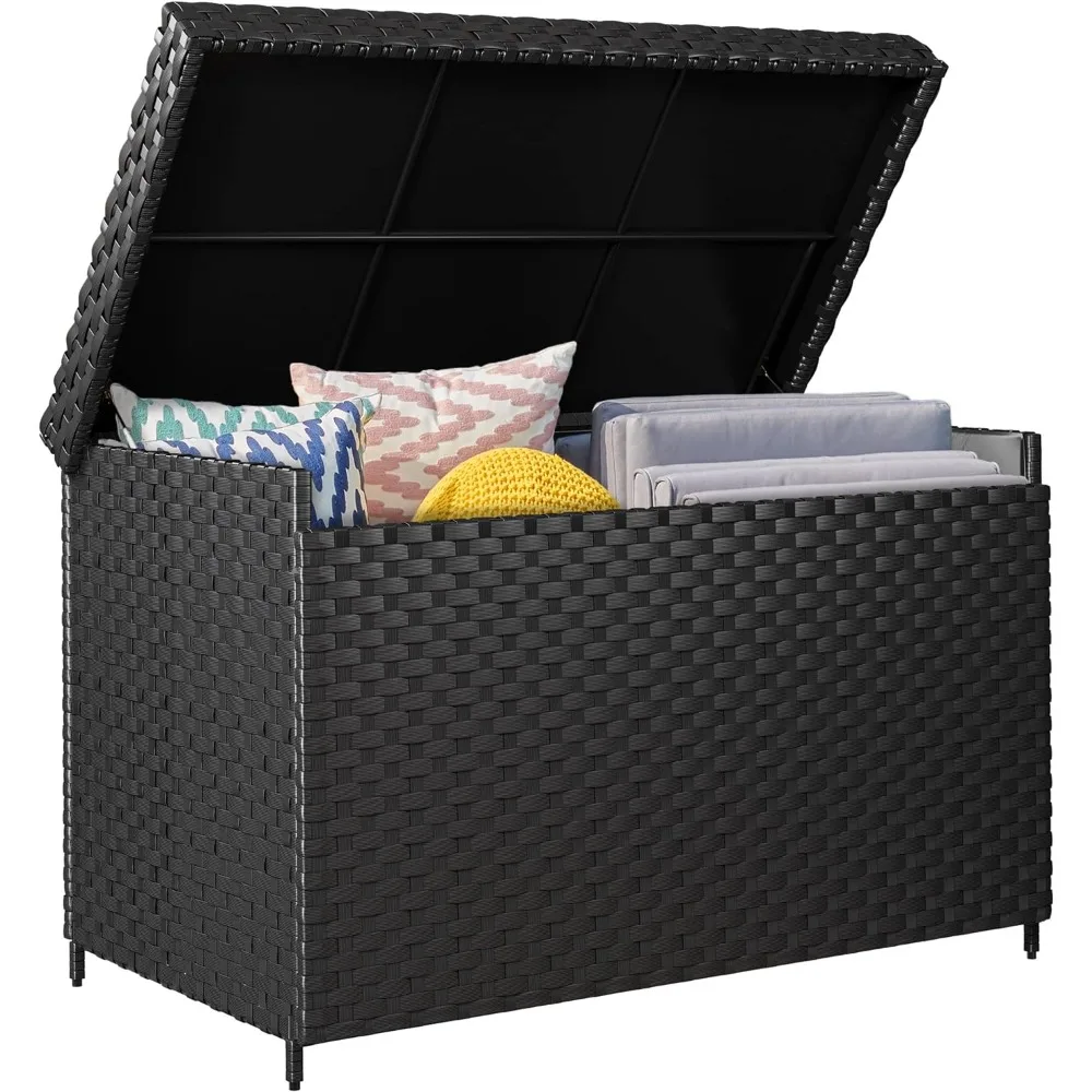 230 Gallon Wicker Deck Box, XXL All-Weather Outdoor Storage Box, Rattan Storage Bin for Patio Furniture, Outdoor Cushions,