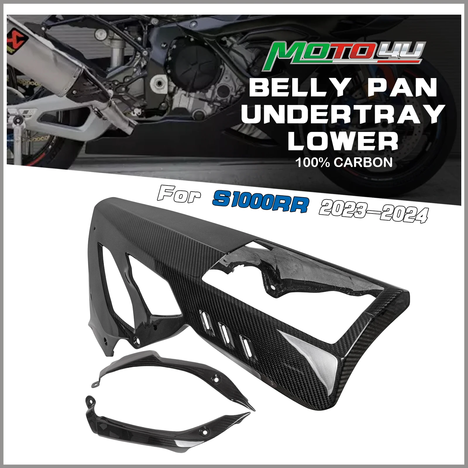 For BMWS1000RR BMW S1000RR 2023 2024 Motorcycle Accessories Pure Carbon Fiber Longer Belly Pan Undertray Lower Fairing Kits