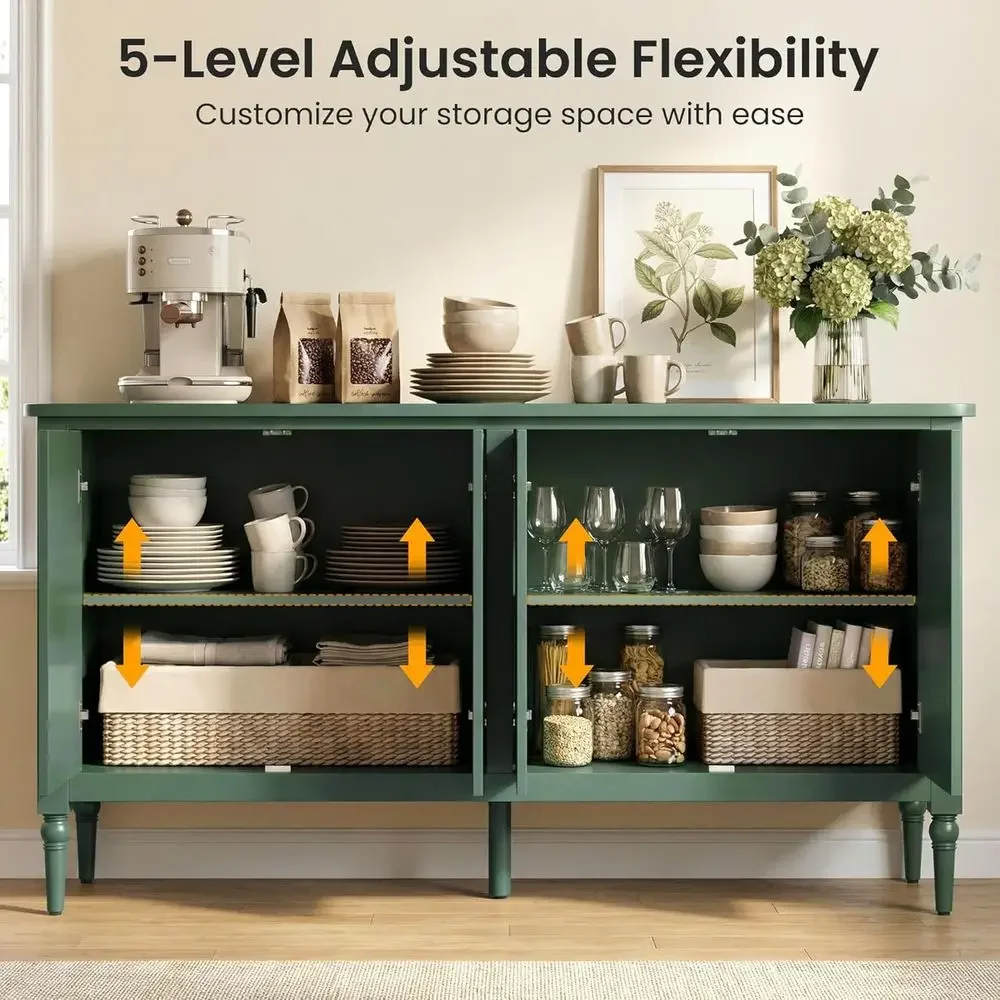 59 Inch Painted Vintage Buffet Cabinet with Storage Adjus  Shelves Sideboard for Kitchen Dining Room Bar Area