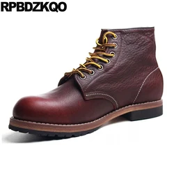 Flats Durable Big Size Full Grain Leather Men Wide Fit Goodyear Welted Lace Up Handmade 45 Work Burgundy Booties Boots Shoes