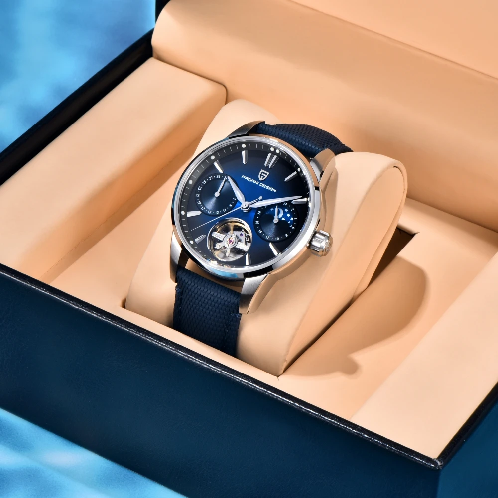 PAGANI DESIGN New 41MM Pilot's Hollow Moon Phase Fashion Men Mechanical Watch Sapphire Glass Stainless Steel Automatic Watches