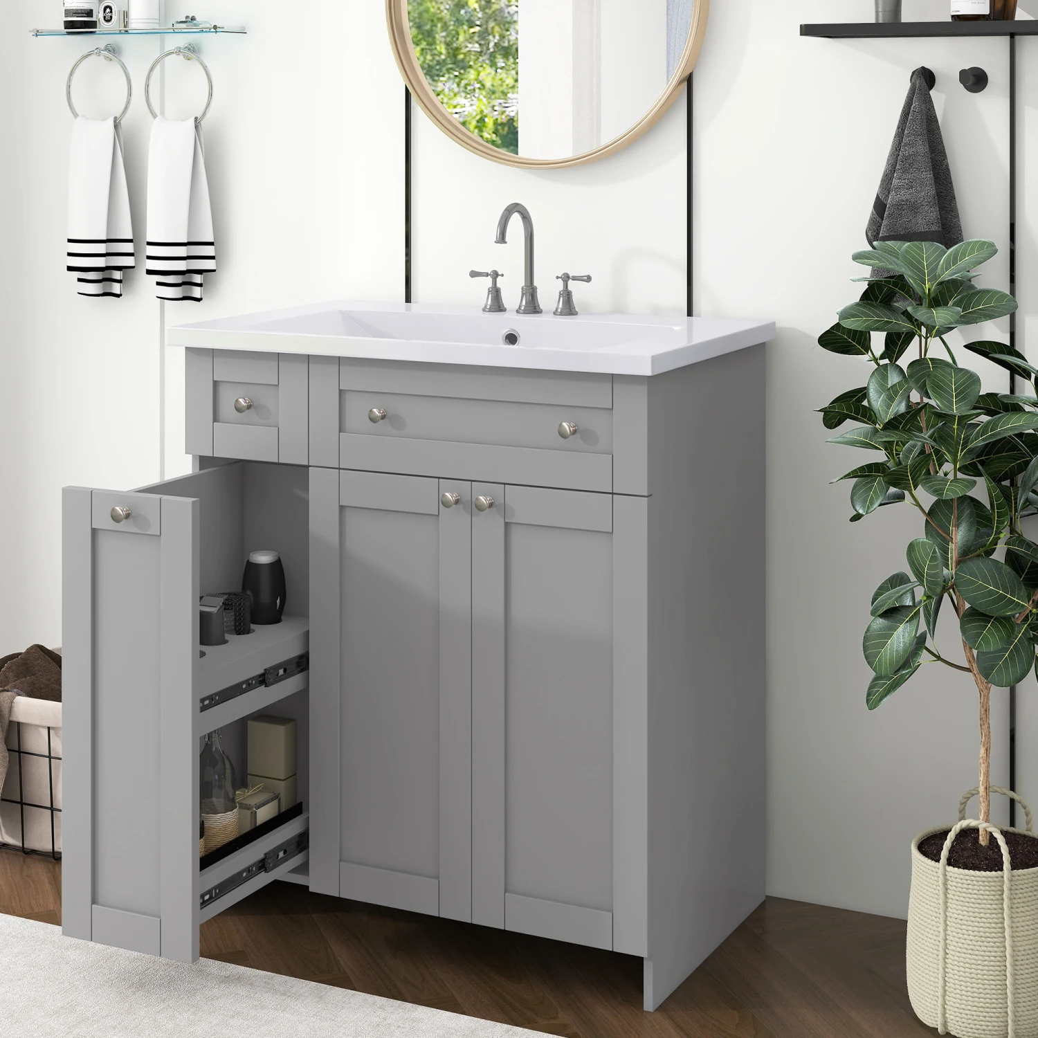 

30" Bathroom vanity with Single Sink in grey,Combo Cabinet Undermount Sink,Bathroom Storage Cabinet