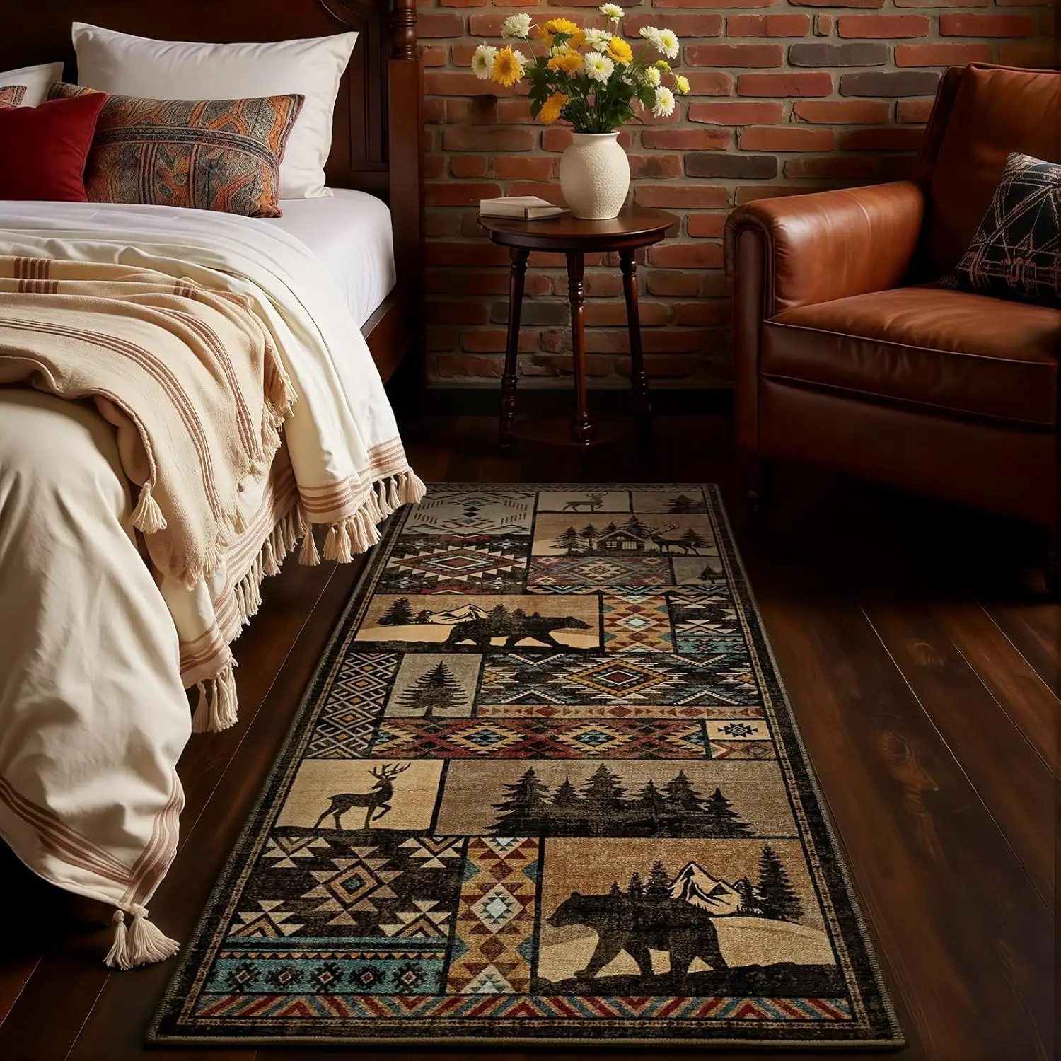 Cabin Style Wildlife Floor Mat Bear Deer and Pine Tree Print Non-Slip Washable Rug for Entryway Balcony Cabin Home Decor - view 2