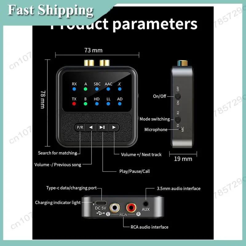 -A01R Trasmettitore audio Ricevitore 2In1 QCC 5.4 Adattatore Bluetooth Ricevitore audio Trasmettitore Trasmettitore audio per aereo 3.5MM