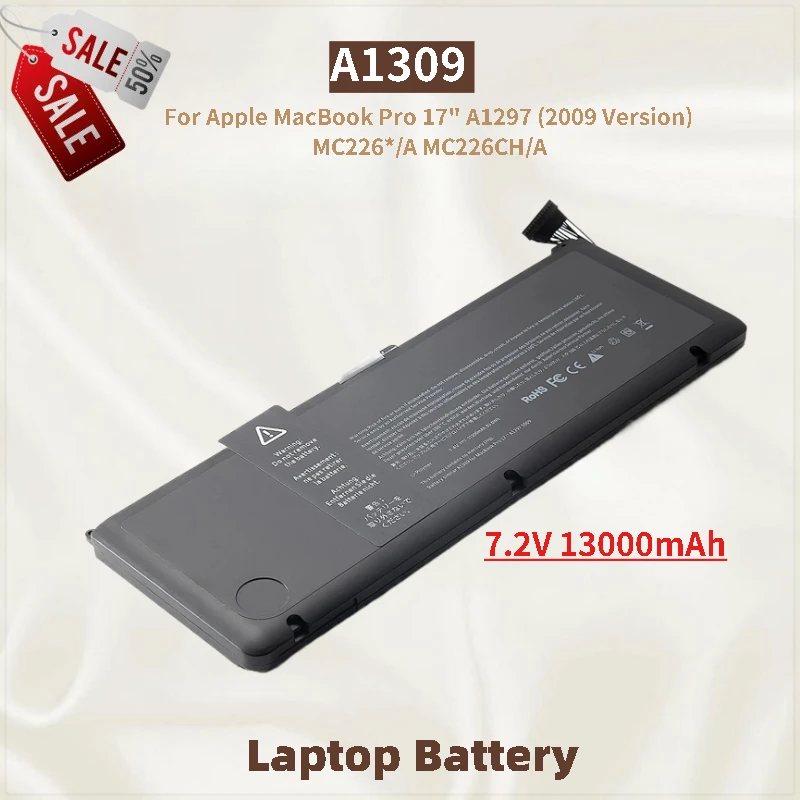 

A1309 Laptop Battery 7.2V 13000mAh For Apple MacBook Pro 17" A1297 (2009 Version) MC226CH/A MC226*/A Brand-New High Quality
