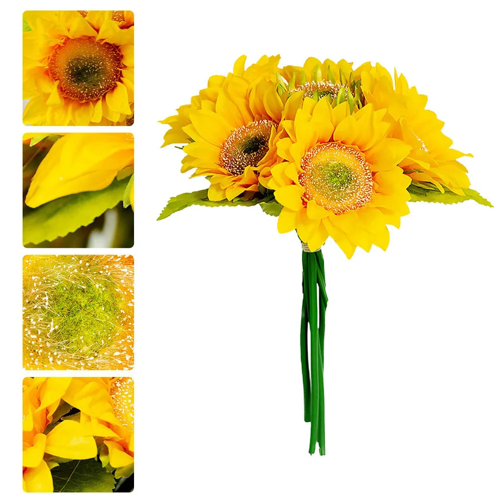 

Bouquet for Wedding LED Sunflower Decor Yellow Bride Artificial Flowers Bridesmaid