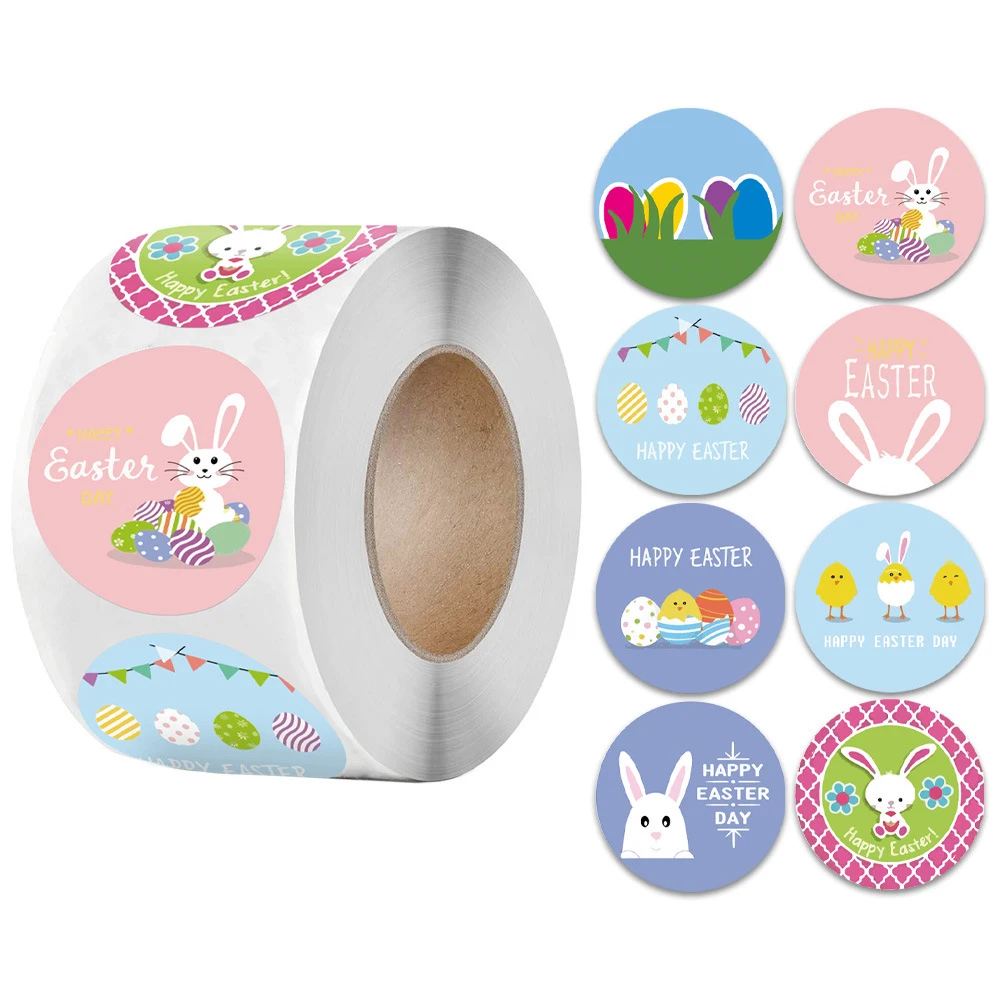 50-500Pcs Cute Rabbit Self Adhesive Seal Label Sticker Happy Easter Stickers For Easter Party Kids Gift Bag Decor Tags Handmade