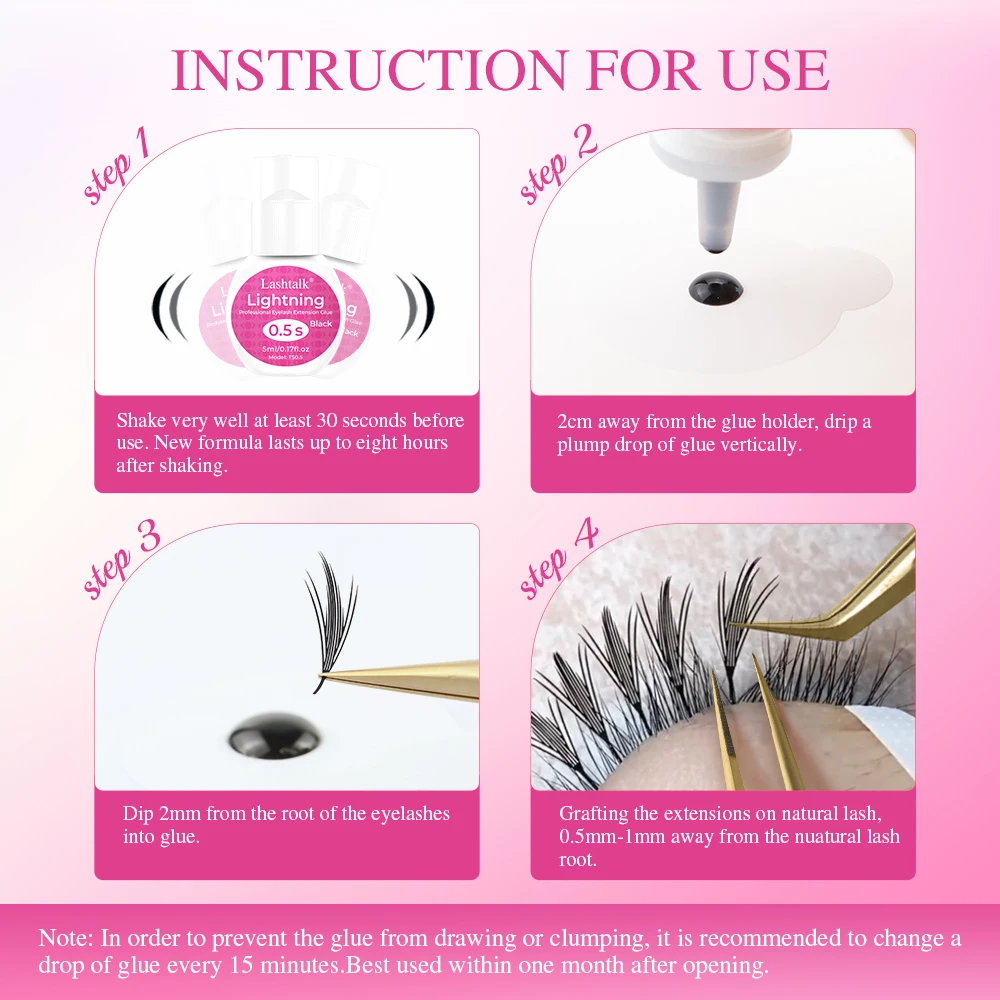 Lashtalk Colla per extension ciglia 0,5 s Fulmine Professionale Asciugatura rapida Ventole per irritazioni a basso odore Volume di lunga durata da Nagaraku