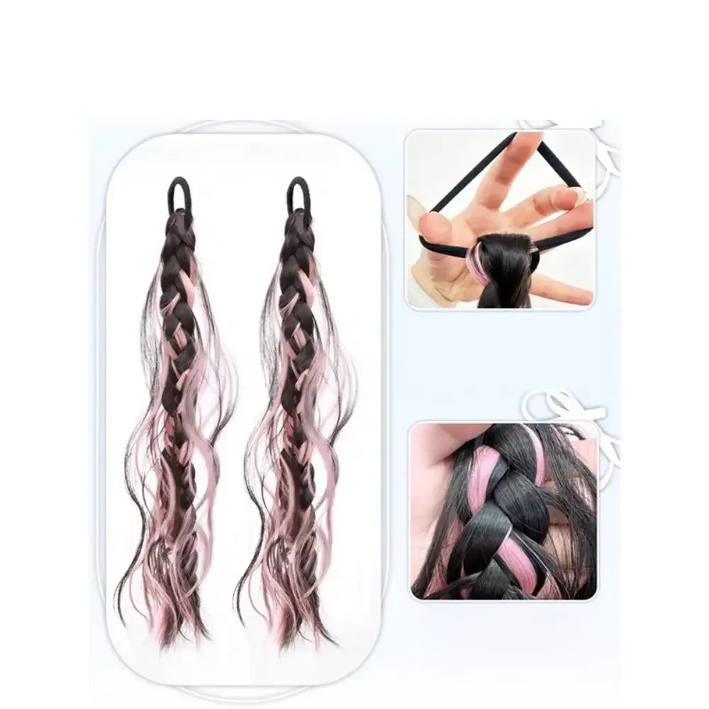 women colorful y2k Synthetic wig pink highlighted ponytail artificial hair double twisted braids boxing braids Messy Beauty