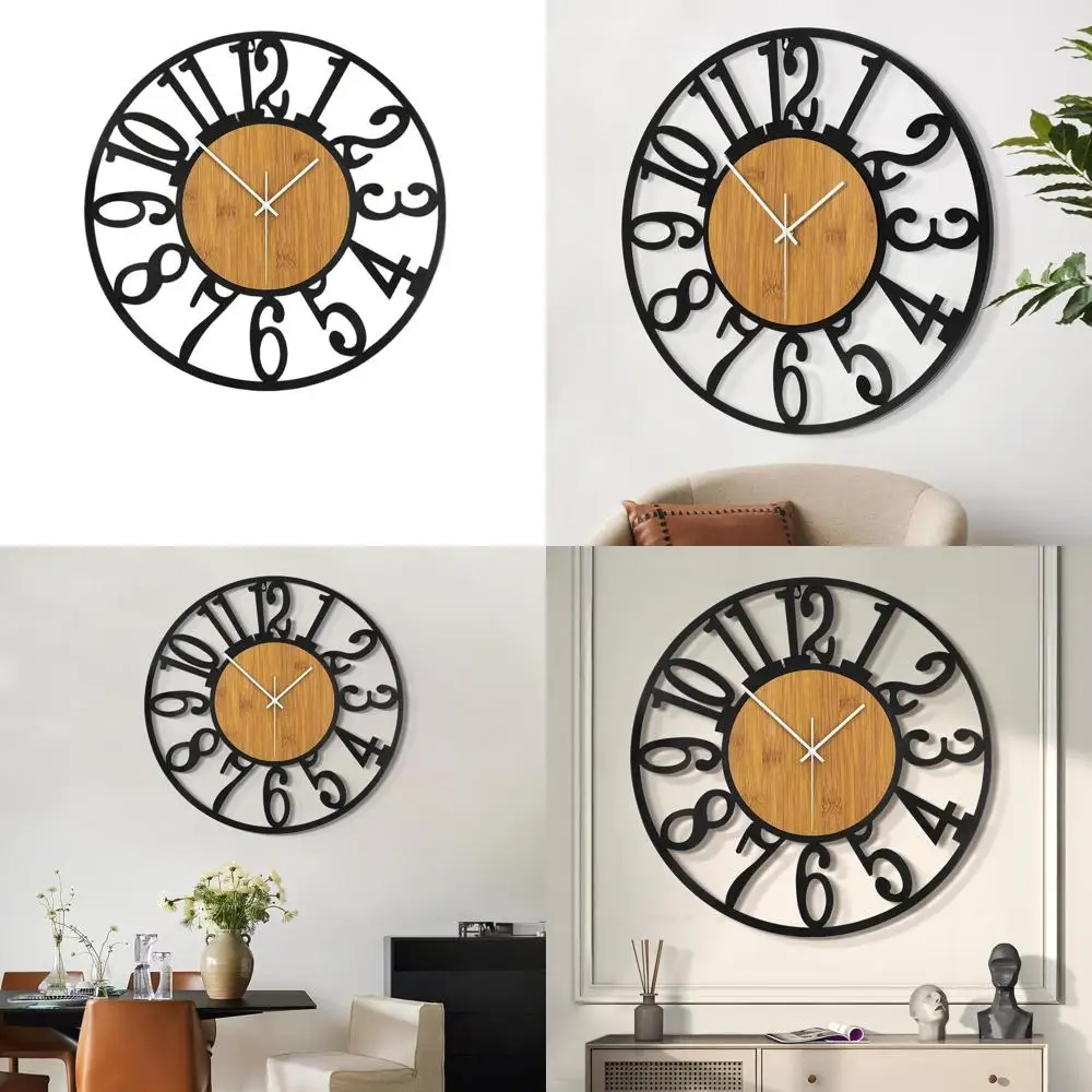 

Battery-Powered Silent Rustic Round Wall Clock, Modern Big Wood Design for Home and Office Decor