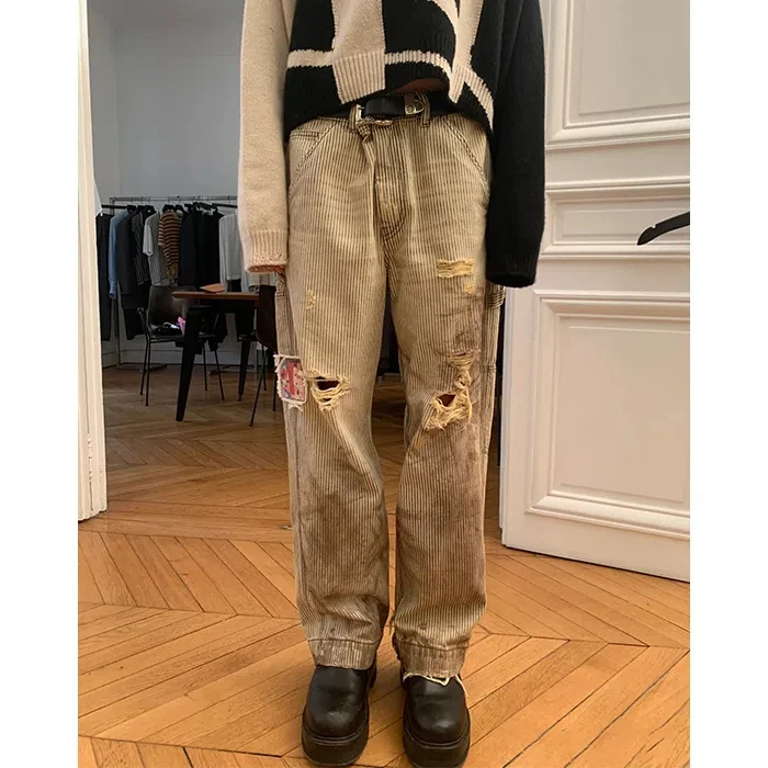 High Street ERD Distressed Destroy Cargo Pant Y2k Striped Men Trouser Straight Pants Mens Designer Clothes