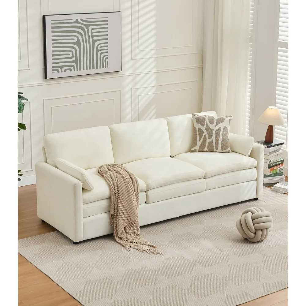 Sofá moderno, sofá nuvem de 89" com travesseiros, assento de mola com bolso, confortáveis almofadas de espuma de pelúcia de 3 lugares