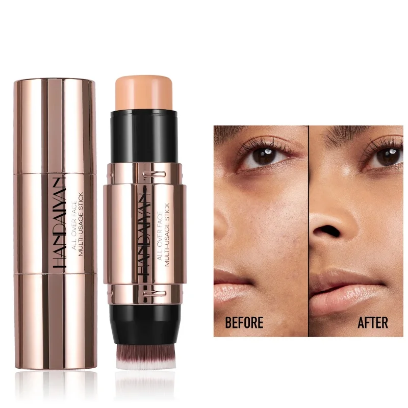 Dupla cabeça rosto bronzer contorno vara creme maquiagem luz sombra escura corretivo duradouro facial iluminar contorno com escova