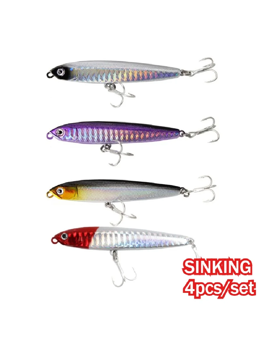 BILLINGS 4 Stück/Set 10cm 24g Angelköder Pencil Sinking mit Rassel Bass-Angelzubehör Köder Schleppangelköder Angelzubehör – Detail 1