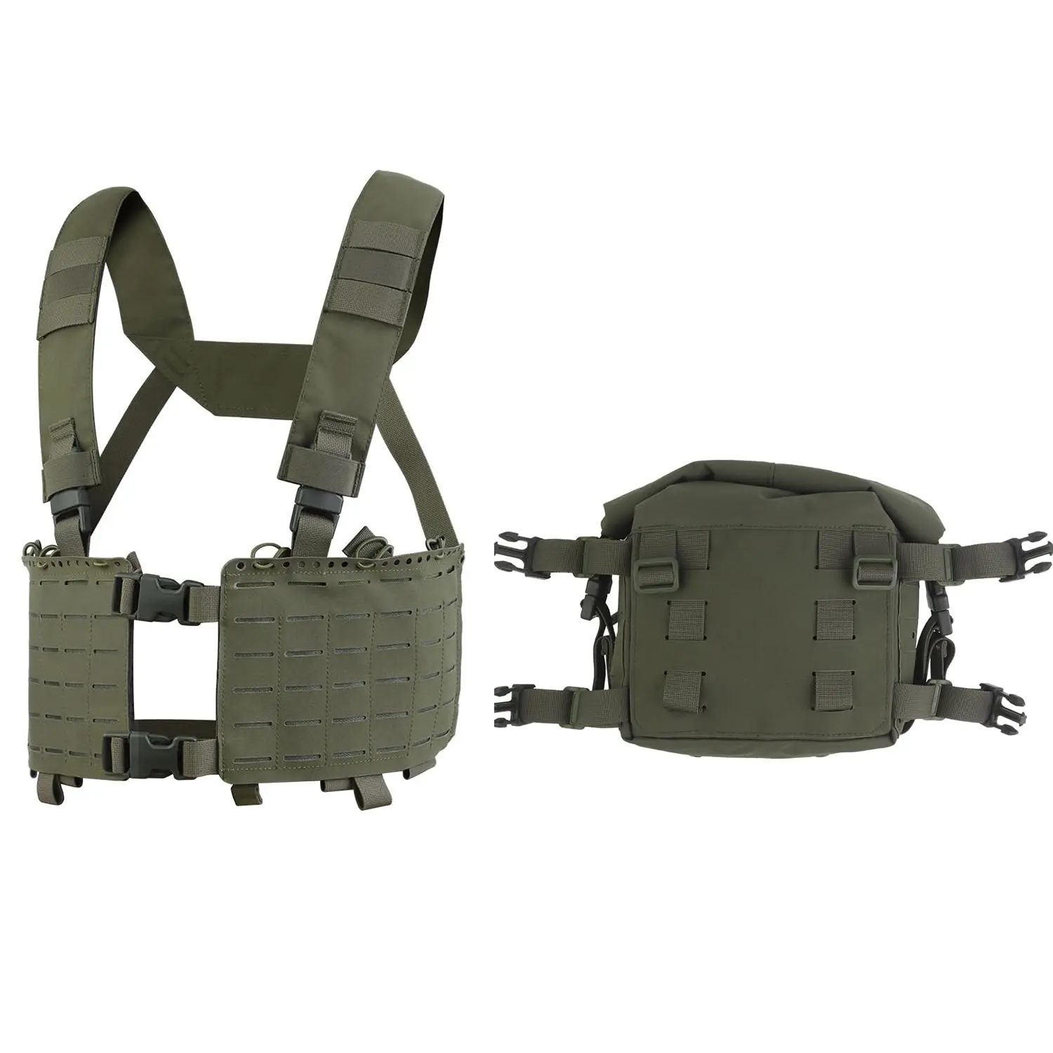 

Tactical Airsoft Vest Alpha Chest Rig 34 Split Chassis H-Harness with Expandable Military Chest Pack for Hunting Shooting Gear