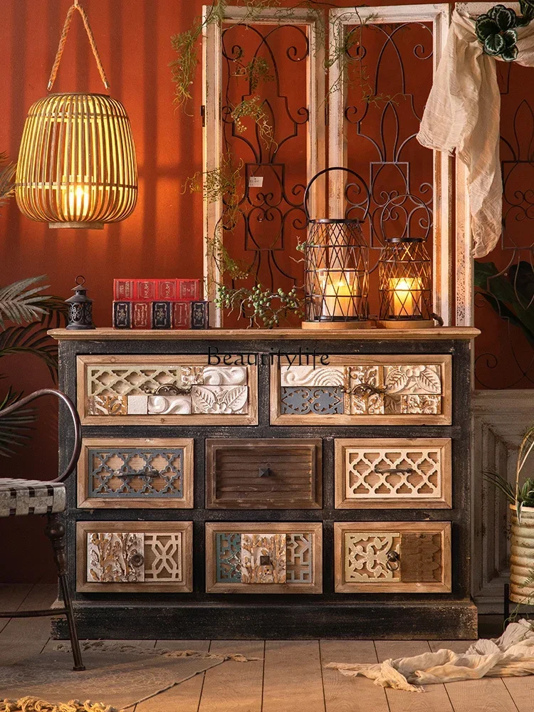 

solid wood dining side porch cabinet, retro home against the wall, chest cabinet