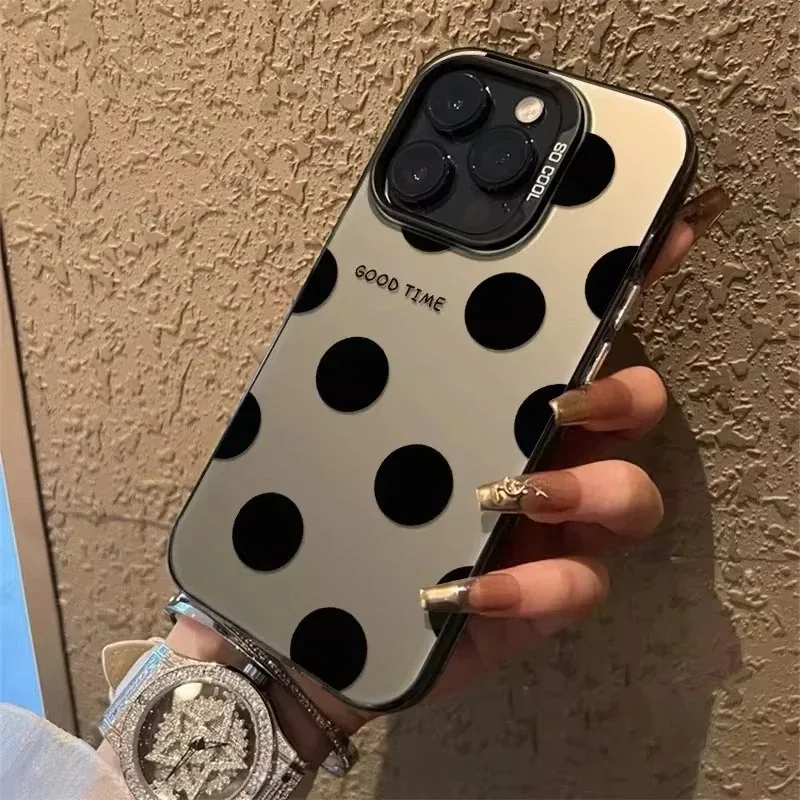 

Простой черный чехол для телефона с узором в горошек для iPhone 16, 15, 14, 13, 12, 11 Pro Max Plus, противоударный матовый защитный чехол