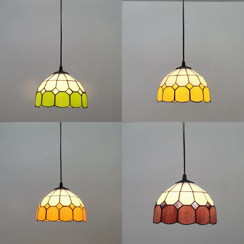 

8-Inch European-Style Simple Green Glass Chandelier Tiffany Style Kitchen Dining Table Sun Room Single Head Pendant Light