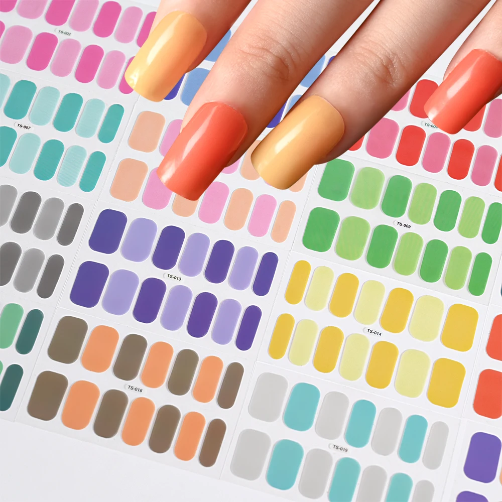 14 punte di cottura gratuita tinta unita copertura completa adesivo per unghie patch autoadesiva smalto per unghie avvolge strisce decorazione manicure per donna