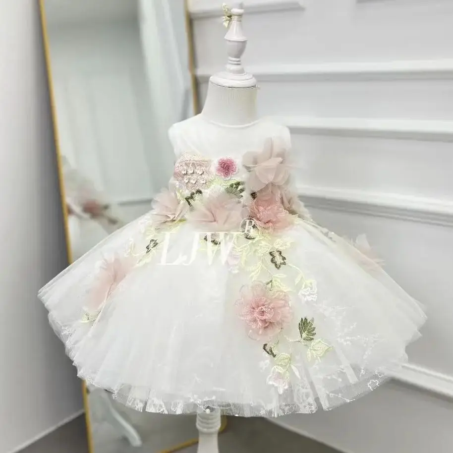 

2025 элегантное праздничное платье для девочек с вышивкой, белое платье для свадьбы, дня рождения, весны и лета, платья для выпускного вечера с цветочным узором для девочек, свадебное причастие