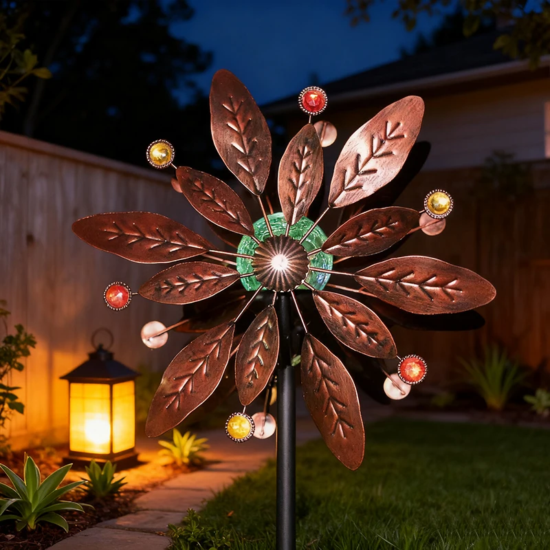 7-Color Solar Gradient Light Windmill Wind-Powered Rotating Outdoor Decorative Wind Turbine with Rainbow LED Lights