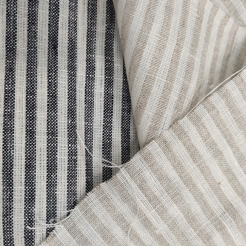 High-end natural fabric 100% linen 14S yarn-dyed strips linen fabric of shirt, trousers, and suit clothing available