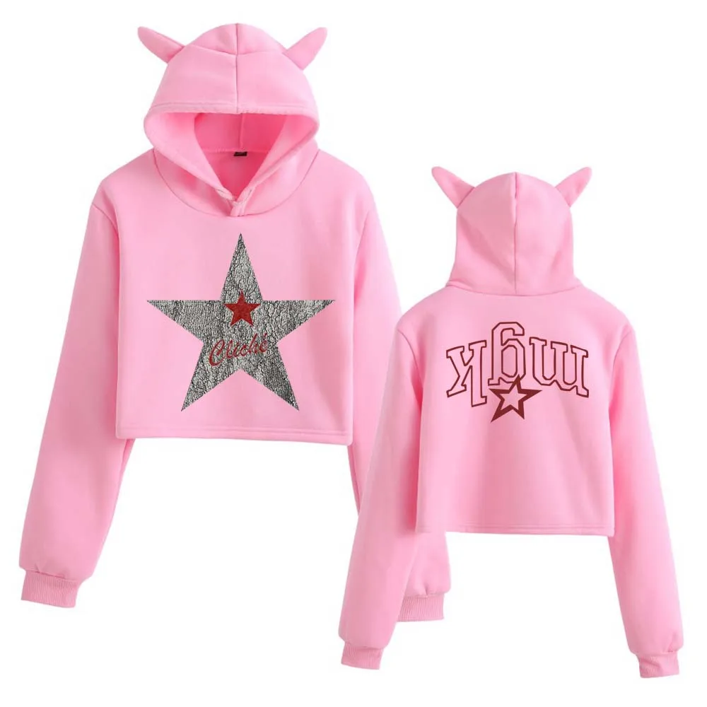 MGK Lost Americana Machine Gun Kelly Crop Tops Cat Ears Sweatshirt طويل الأكمام الفتيات أزياء هوديي #2