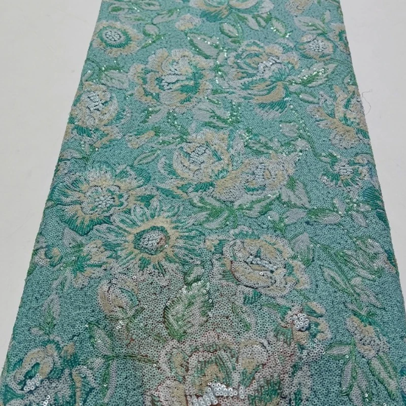 

French luxury mesh fabric, high-quality African beaded lotus sequin embroidery, Nigerian lace fabric, sewing dress